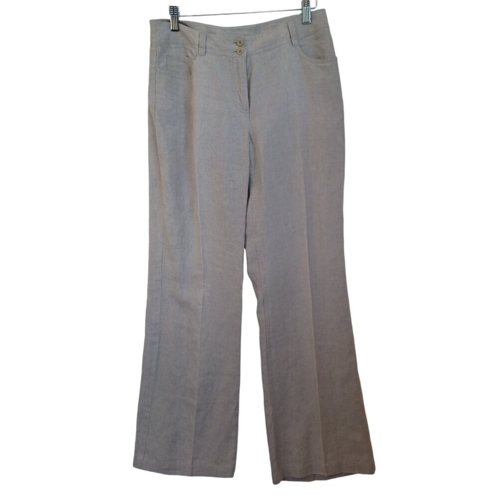 Eileen Fisher Linen Pants Natural‎ Classic Flat Front Womens 4